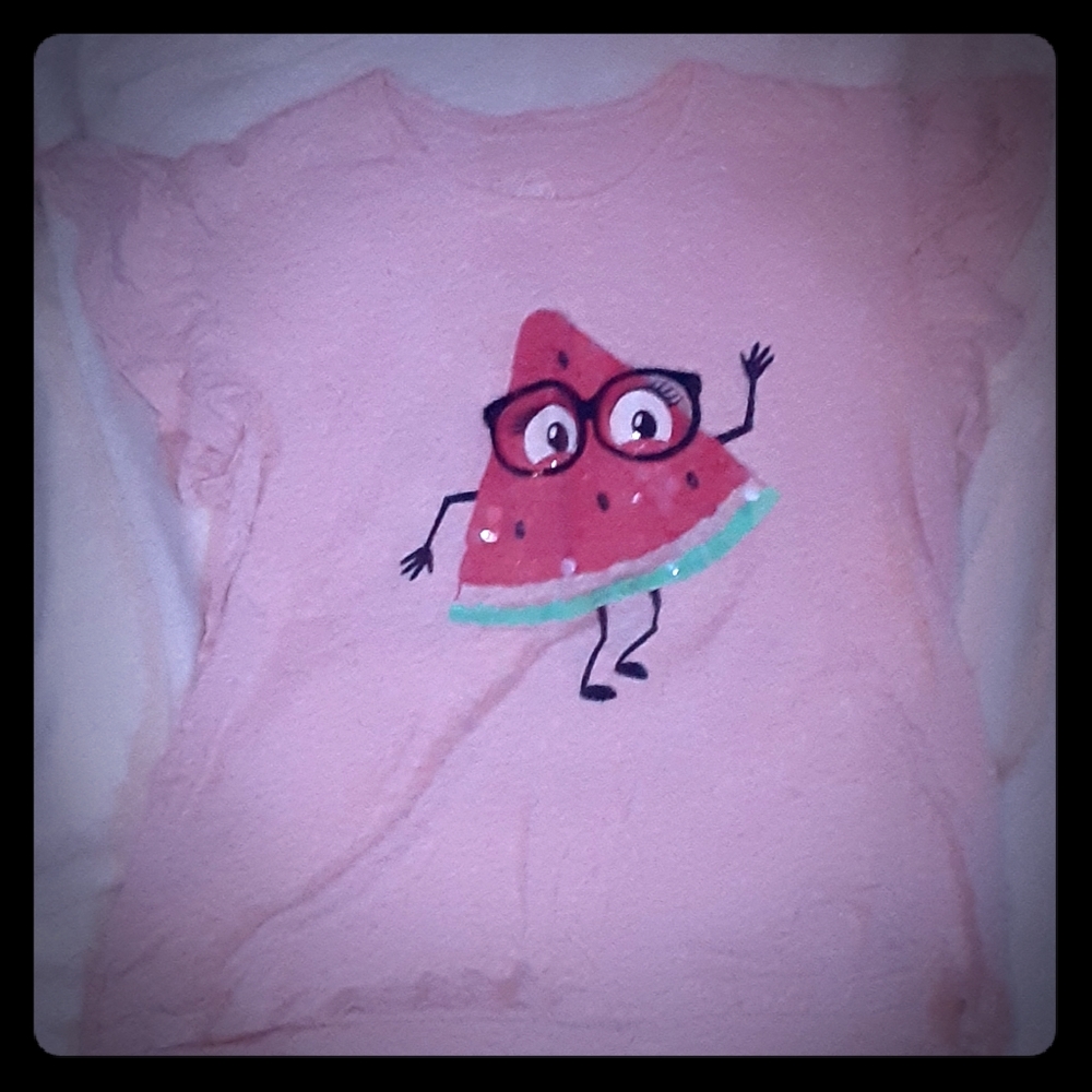 A  top short sleeve shirt with a water melon